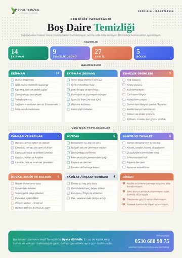 Empty apartment cleaning checklist, printable A4